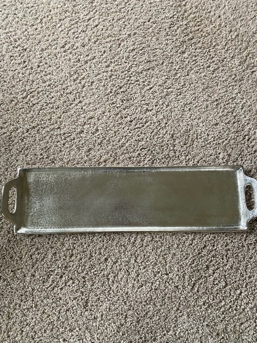 Long Rectangular Serving Tray with Handles - Metallic Silver Finish